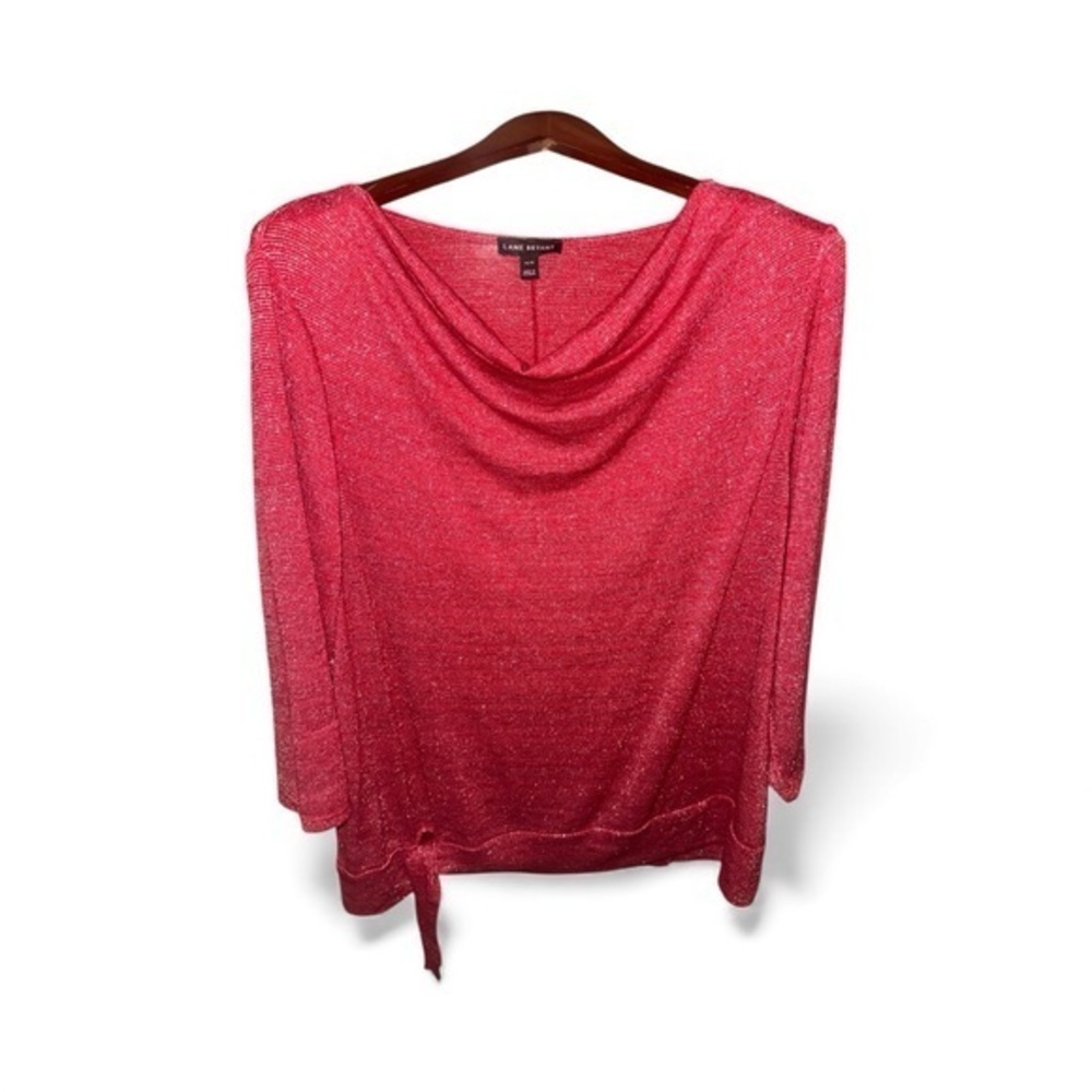 Lane Bryant Women’s 14/16 Sparkling Red Shimmer Cowl Neck Blouse Ties in Front